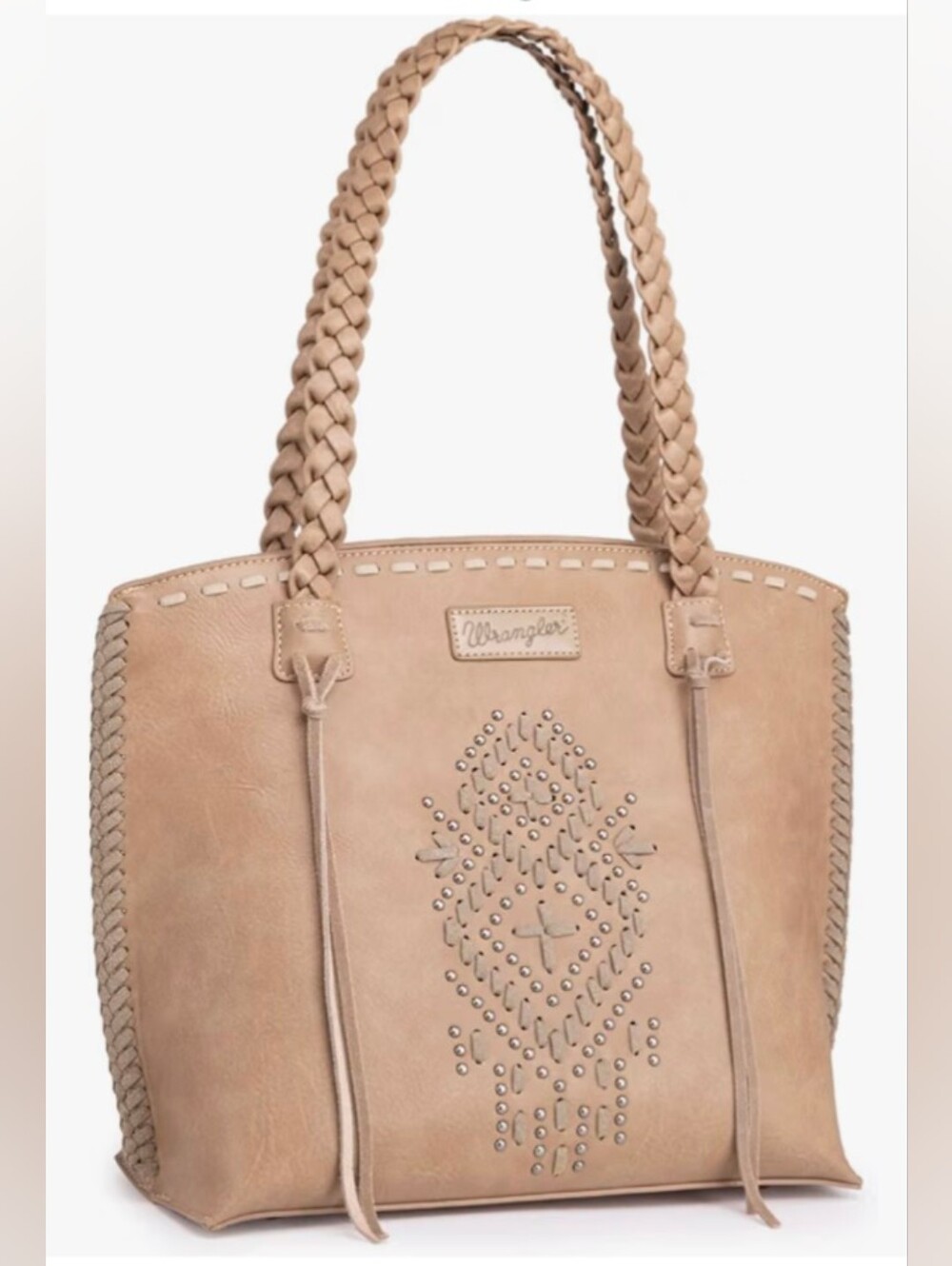 Wrangler Braided-Handle Studded Tote Bag